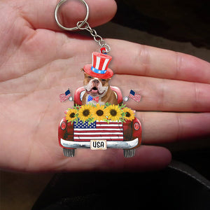 English Bulldog-USA Truck Flat Acrylic Keychain