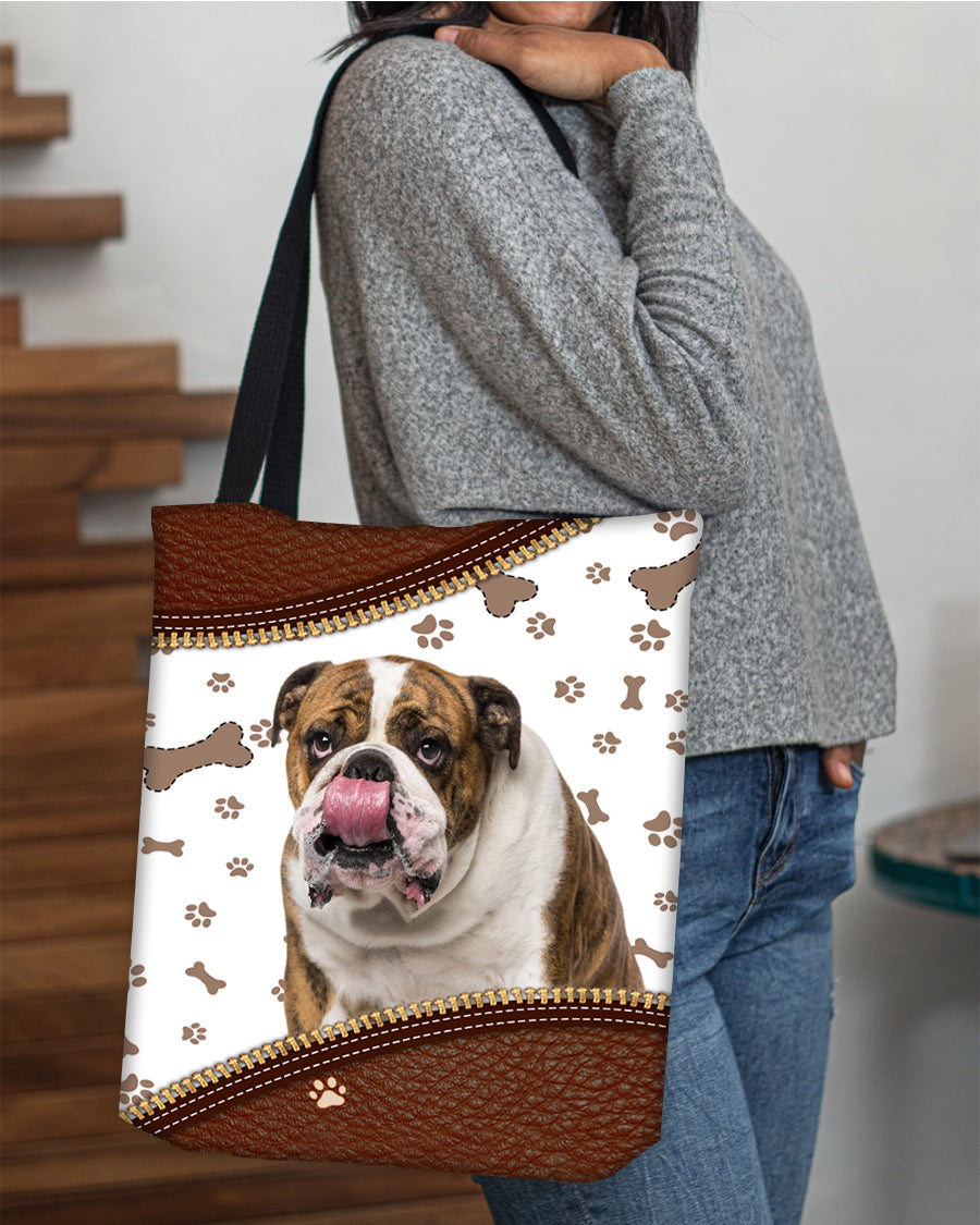 English Bulldog 2-Zipper Texture-Cloth Tote Bag