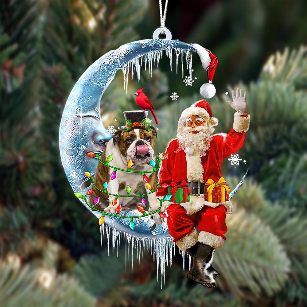 English Bulldog 2-Santa Claus And Moon Two Sided Ornament