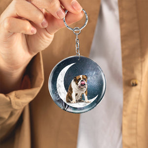 English Bulldog2-Stars and Moon-Round Resin Epoxy Metal Keychain