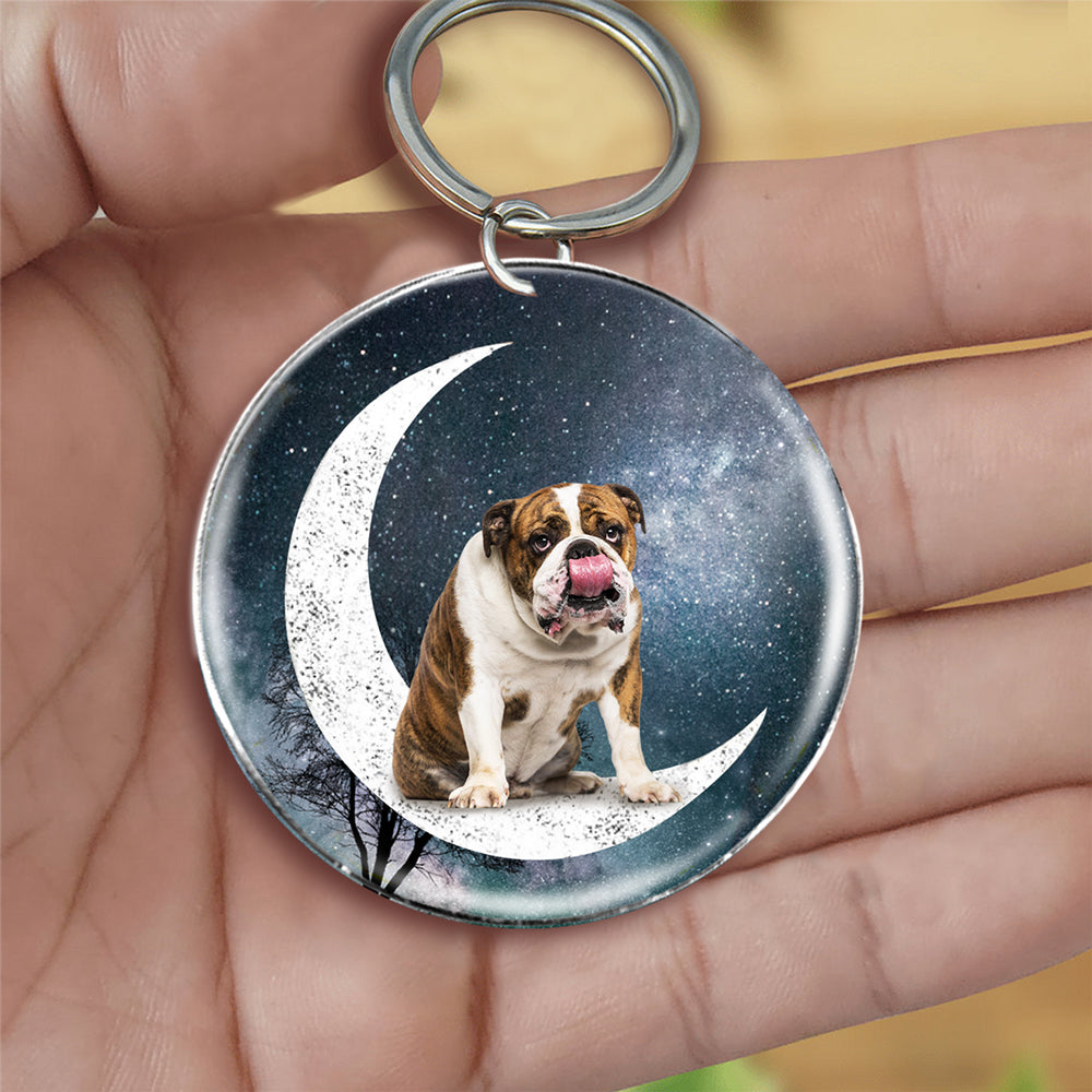 English Bulldog2-Stars and Moon-Round Resin Epoxy Metal Keychain