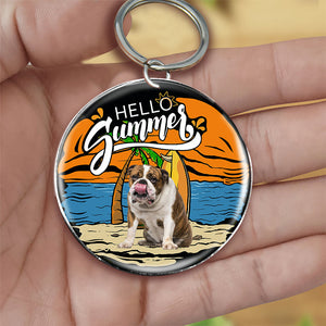 English Bulldog 2 Hello Summer-Round Resin Epoxy Metal Keychain