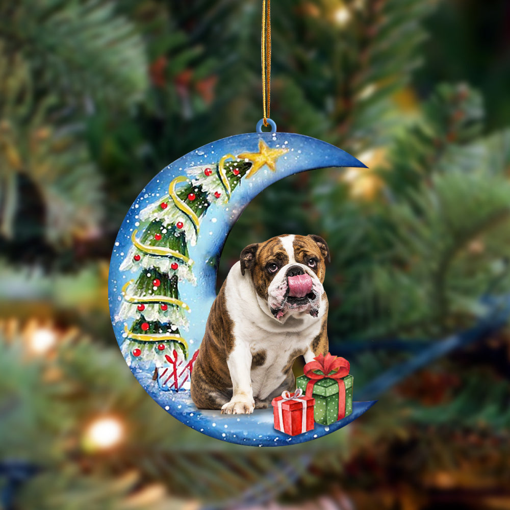 English Bulldog2 Sit On The Blue Moon-Two Sided Ornament