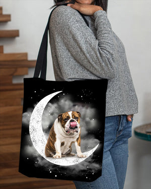 English Bulldog2 Sit On The Moon With Starts-Cloth Tote Bag