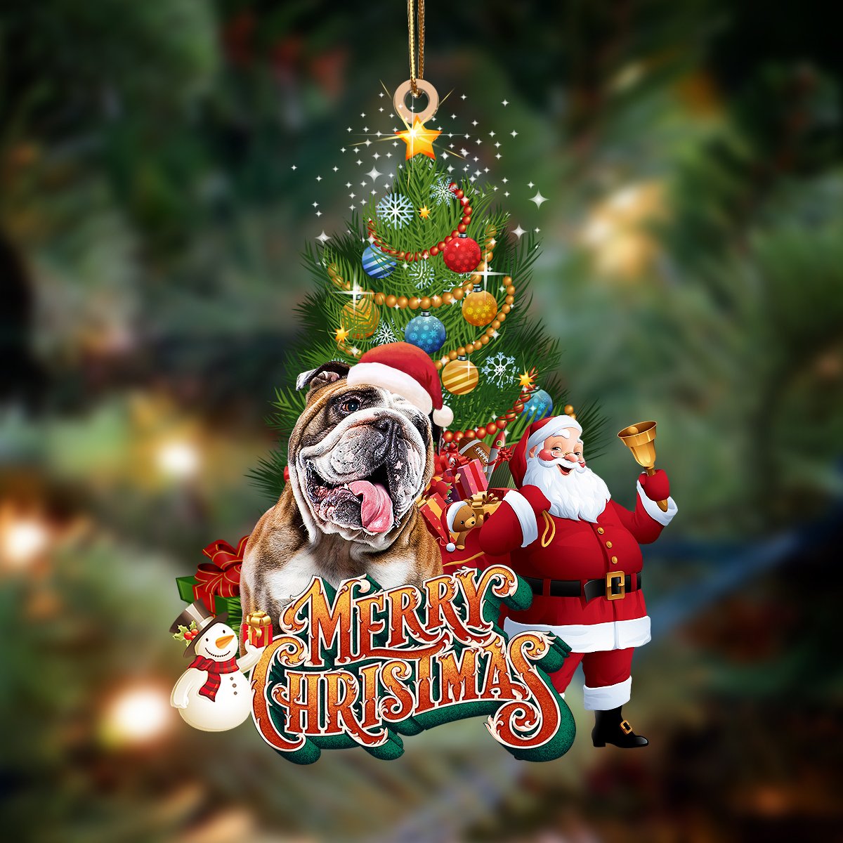 English Bulldog3-Christmas Tree&Dog Hanging Ornament