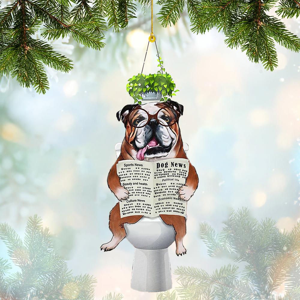 English Bulldog Sitting On A Toilet-Two Sides Ornament