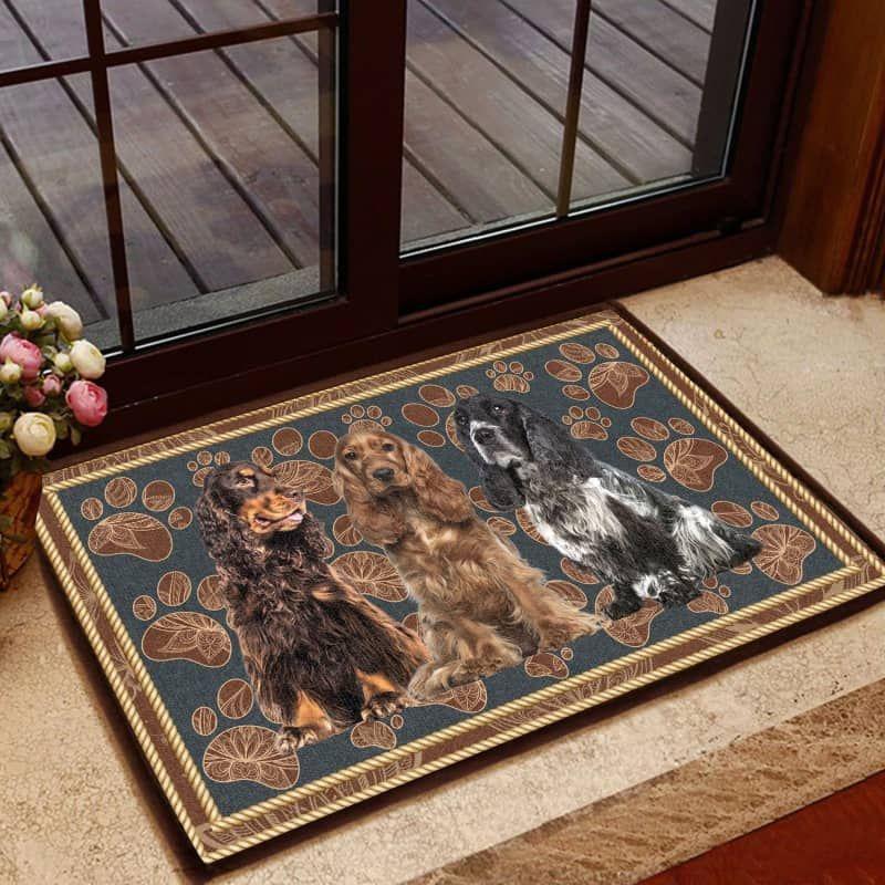 English Cocker Spaniel-Flower Paw Doormat