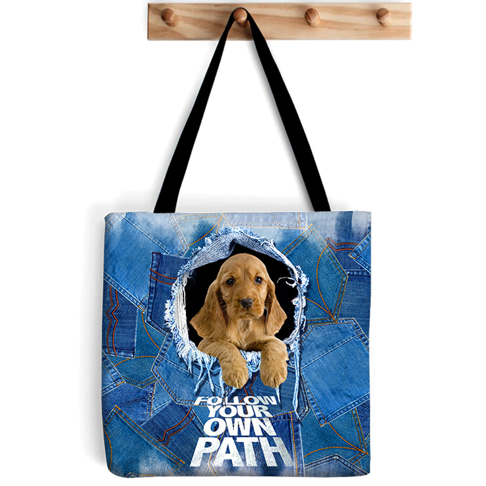 English Cocker Spaniel -Follow Your Own Path-Cloth Tote Bag