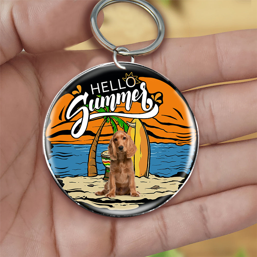 English Cocker Spaniel Hello Summer-Round Resin Epoxy Metal Keychain