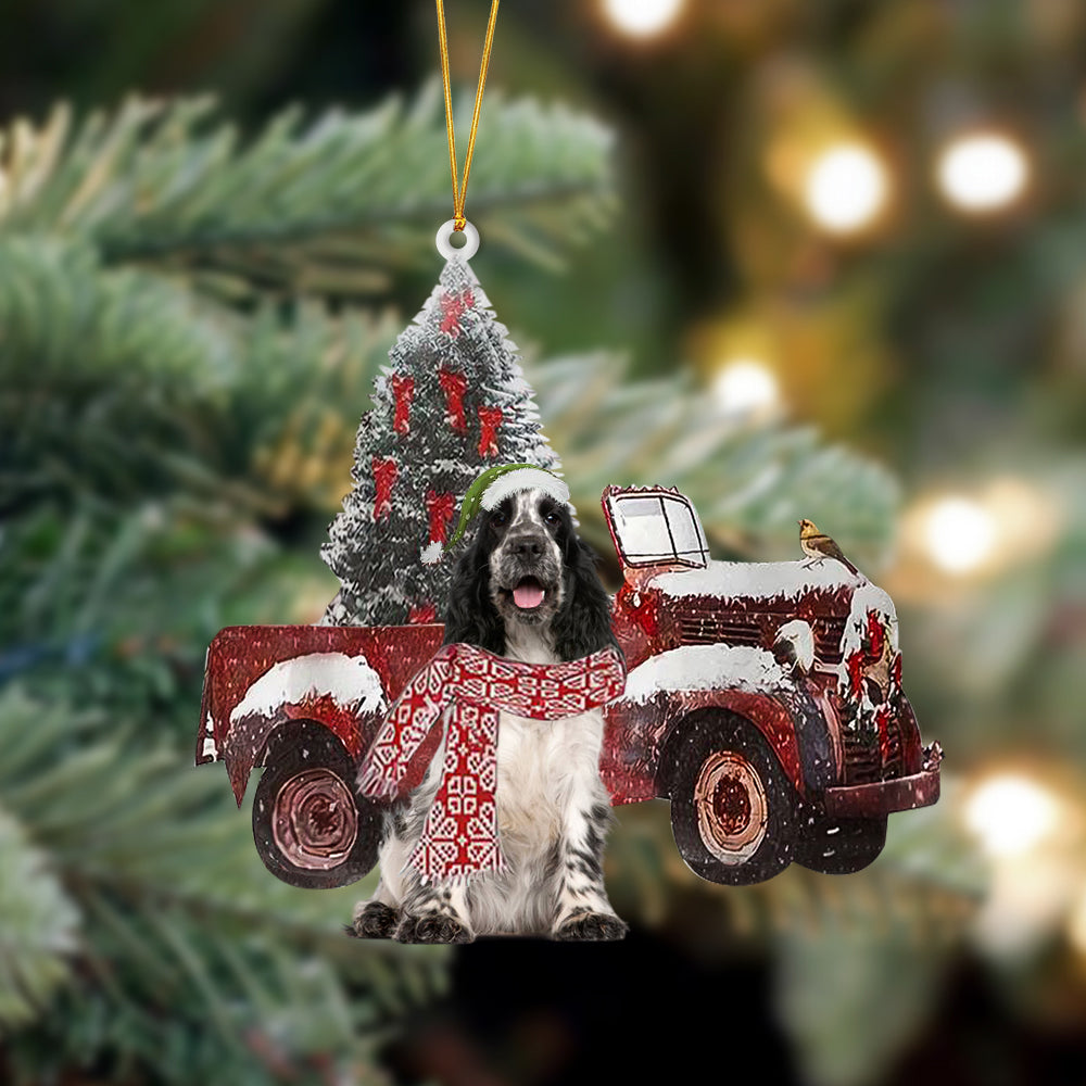 English Cocker Spaniel 1-Christmas Truck Two Sided Ornament