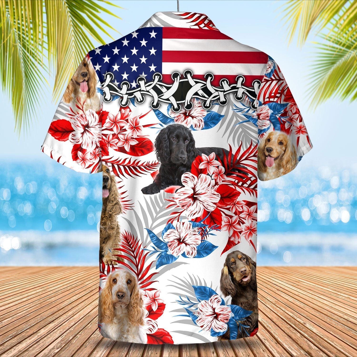 English Cocker Spaniel American Flag Hawaiian Shirt
