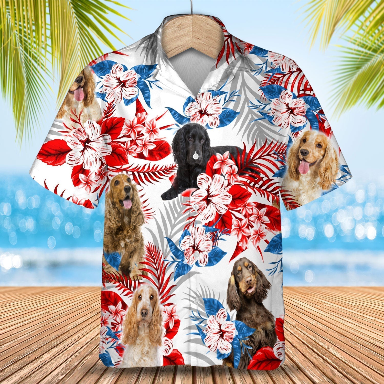 English Cocker Spaniel American Flag Hawaiian Shirt