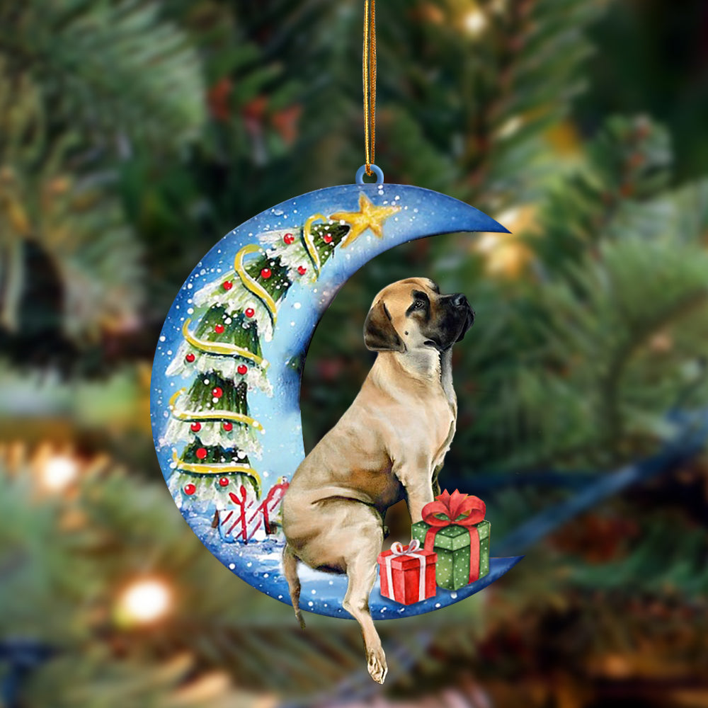 English Mastiff Sit On The Blue Moon-Two Sided Ornament