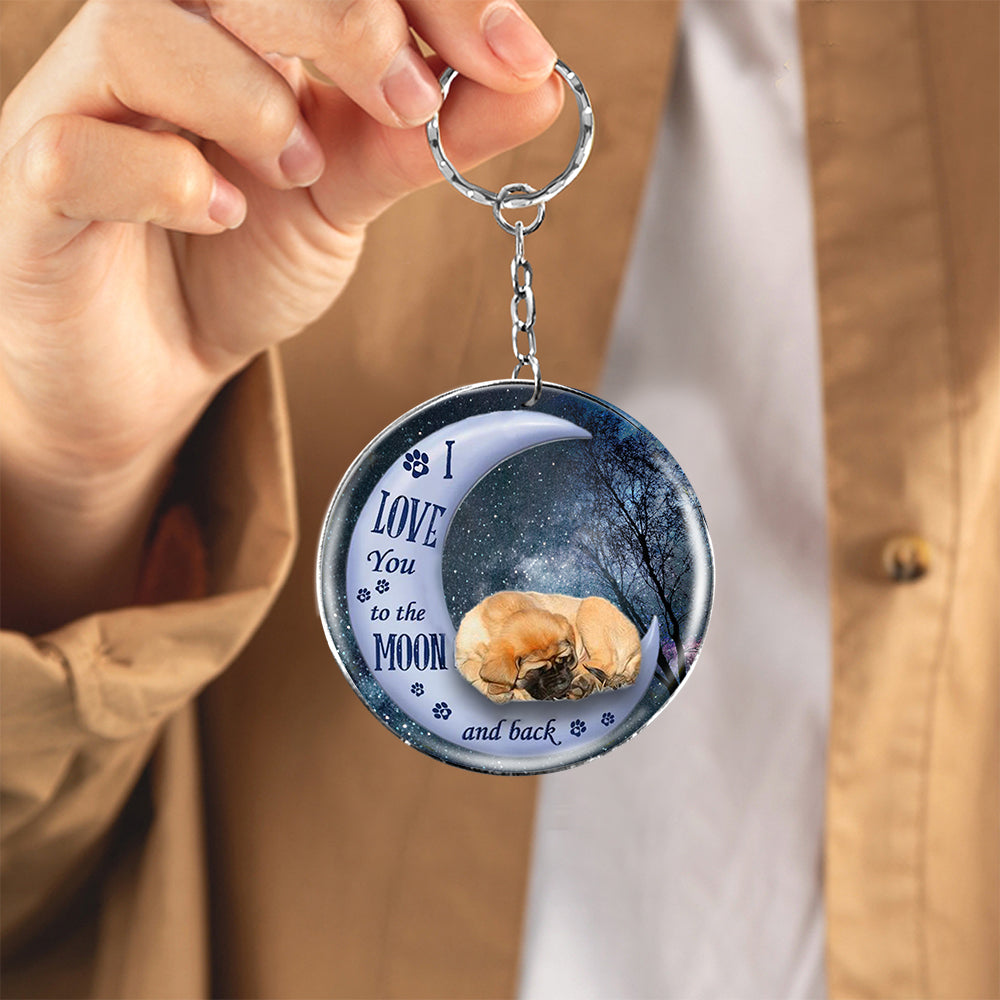 English Mastiff Moon Back-Round Resin Epoxy Metal Keychain