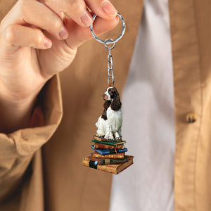 English Springer-Sit On The Book-Flat Acrylic Keychain