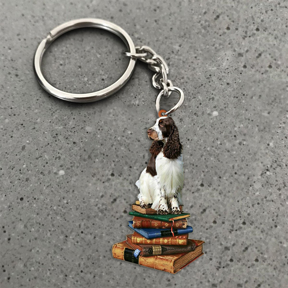 English Springer-Sit On The Book-Flat Acrylic Keychain