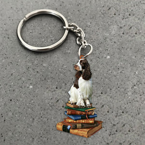 English Springer-Sit On The Book-Flat Acrylic Keychain