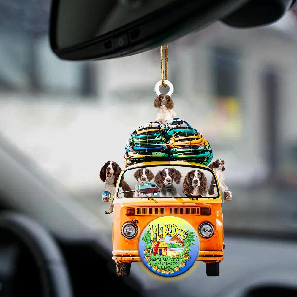 English Springer Spaniel-Orange Hippie Van-Two Sided Ornament