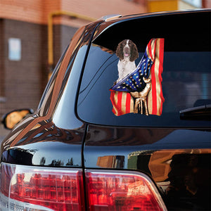 English Springer Spaniel-American Flag Front Car Sticker