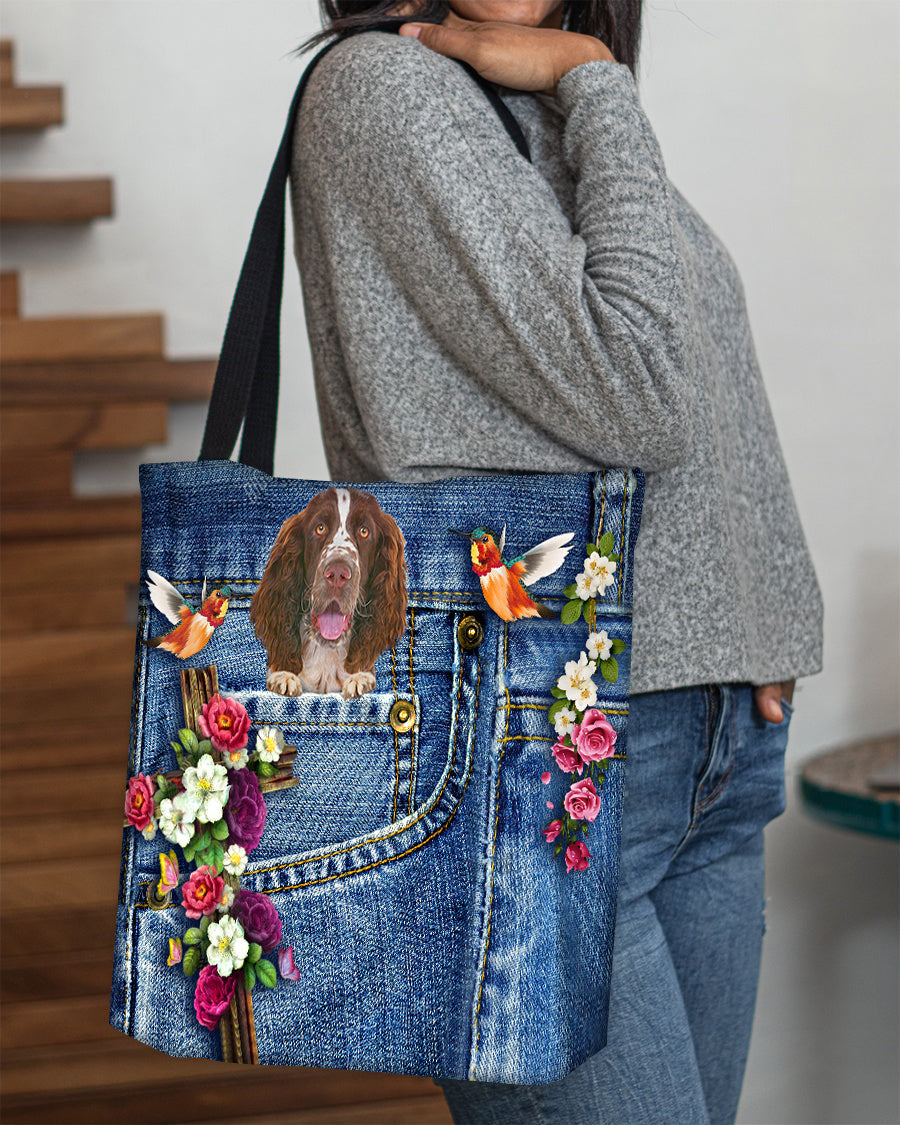 English Springer Spaniel-Cardinal & Cross Flower Cloth Tote Bag