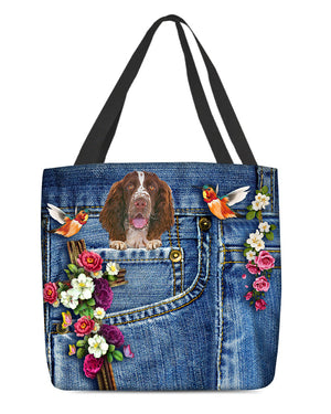 English Springer Spaniel-Cardinal & Cross Flower Cloth Tote Bag