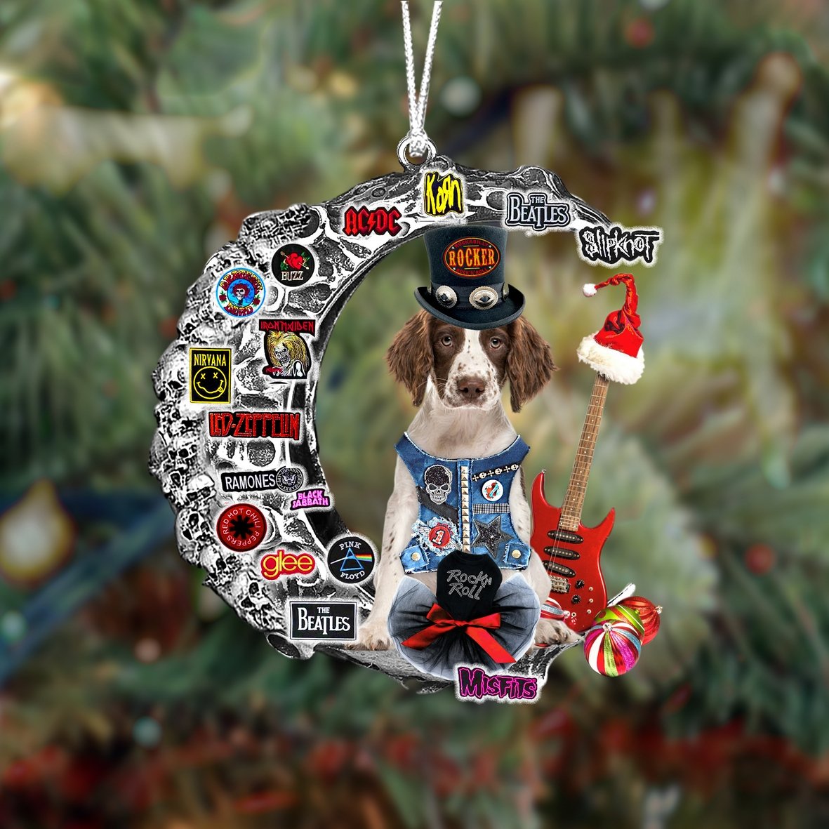 English Springer Spaniel-Metal Rock in Christmas Two Sided Ornament