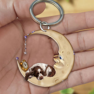 English Springer Spaniel-Sleeping on the moon Keychain