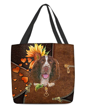 English Springer Spaniel-Sunflower&zipper Cloth Tote Bag