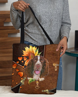 English Springer Spaniel-Sunflower&zipper Cloth Tote Bag