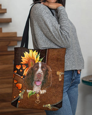 English Springer Spaniel-Sunflower&zipper Cloth Tote Bag