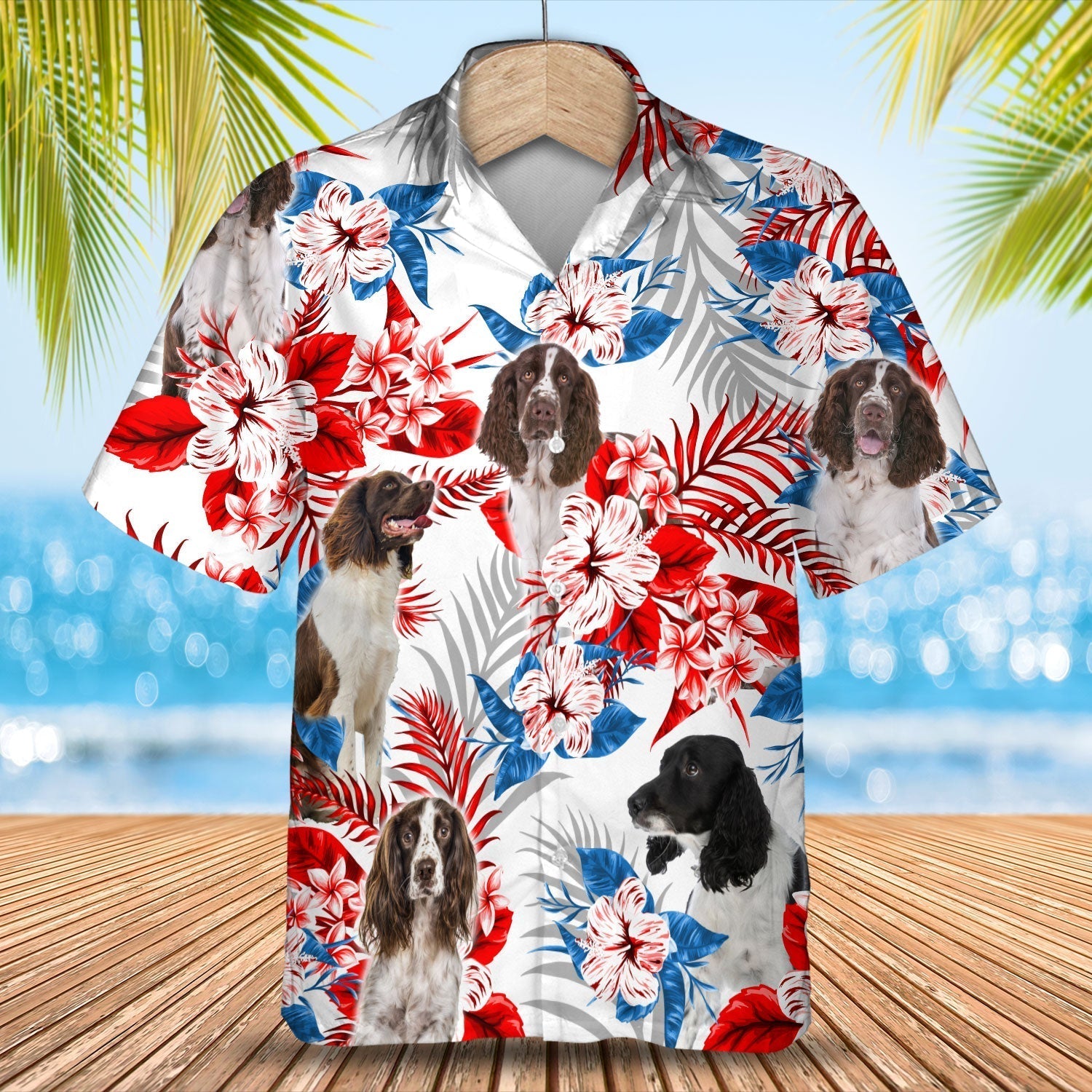 English Springer Spaniel American Flag Hawaiian Shirt