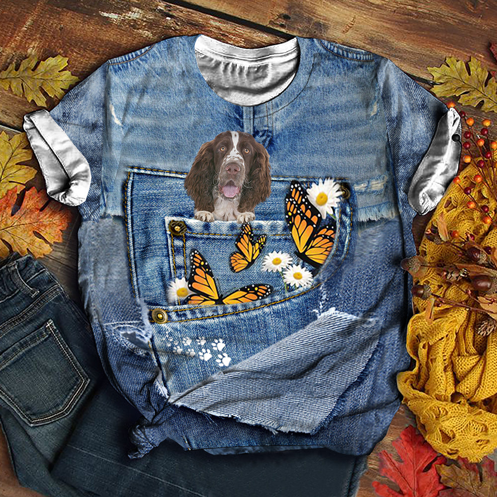 English Springer Spaniel   Butterfly Daisies T-shirt