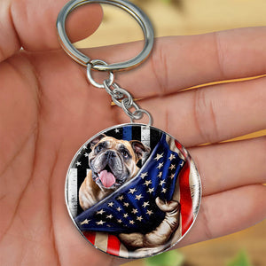 English bulldog 1-Inside American Flag Independence Day Round Resin Epoxy Metal Keychain