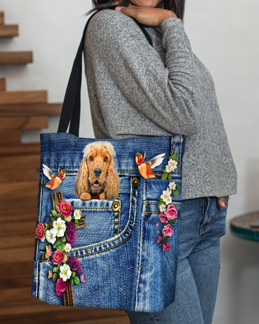 English Cocker Spaniel-Cardinal & Cross Flower Cloth Tote Bag