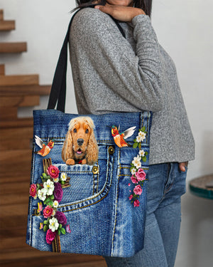 English Cocker Spaniel-Cardinal & Cross Flower Cloth Tote Bag