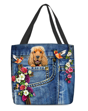 English Cocker Spaniel-Cardinal & Cross Flower Cloth Tote Bag