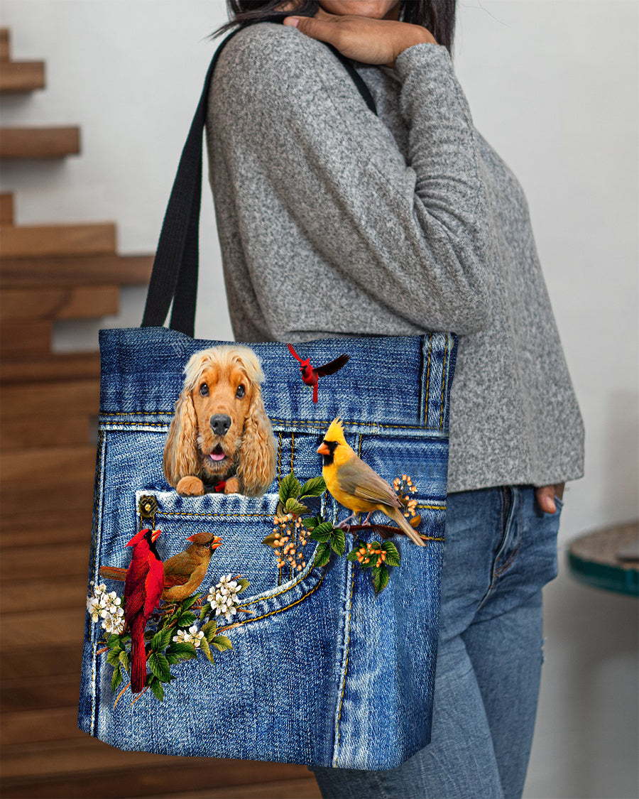 English Cocker Spaniel-Cardinal & Dog Cloth Tote Bag