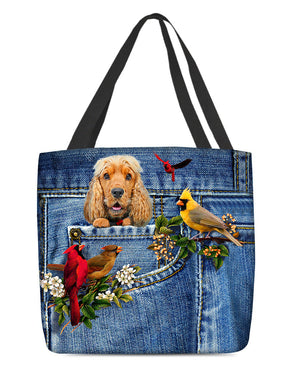 English Cocker Spaniel-Cardinal & Dog Cloth Tote Bag