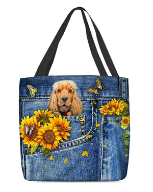 English Cocker Spaniel-Sunflowers & Butterflies Cloth Tote Bag