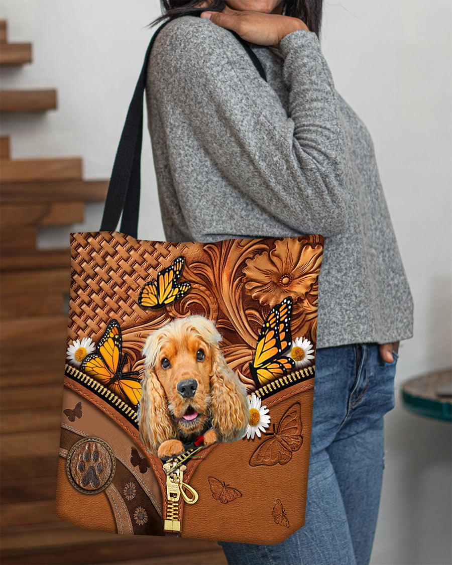 English cocker spaniel Butterfly Daisy Cloth Tote Bag