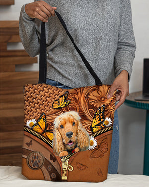 English cocker spaniel Butterfly Daisy Cloth Tote Bag