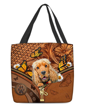 English cocker spaniel Butterfly Daisy Cloth Tote Bag