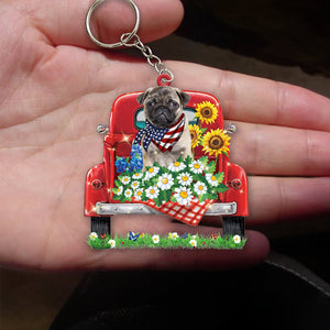 FAWN Pug 2-Red Truck Flat Acrylic Keychain