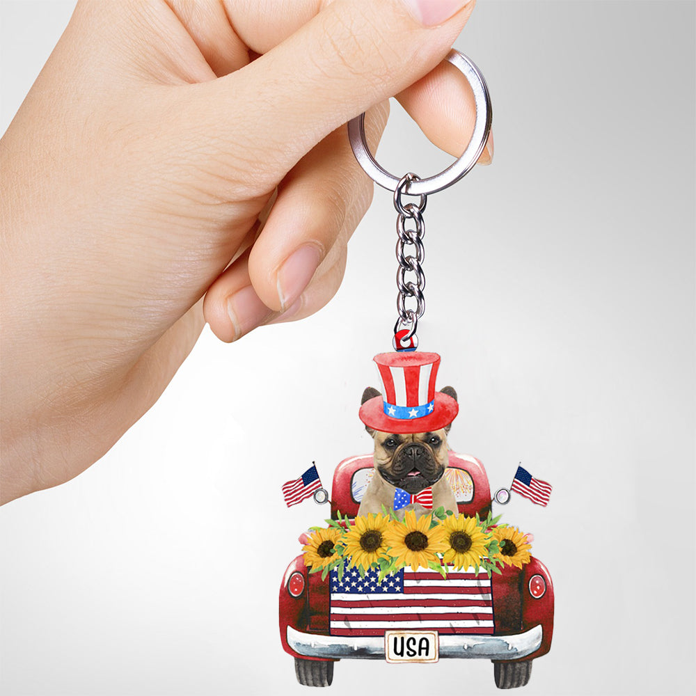 Fawn French Bulldog-USA Truck Flat Acrylic Keychain