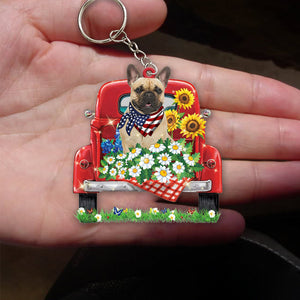 Fawn French Bulldog-Red Truck Flat Acrylic Keychain