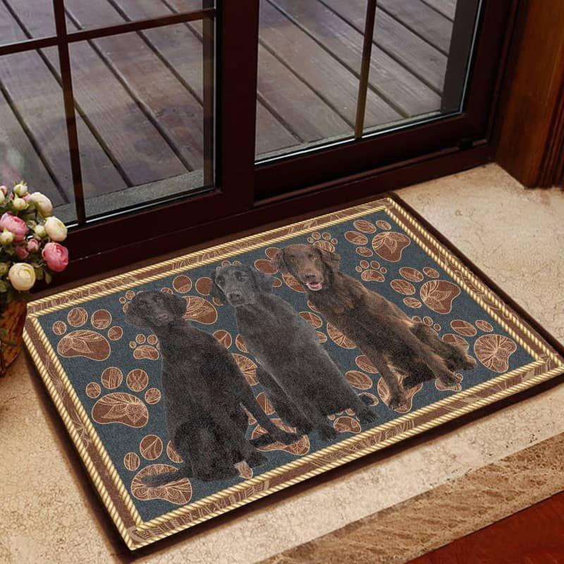 Flat Coated Retriever-Flower Paw Doormat