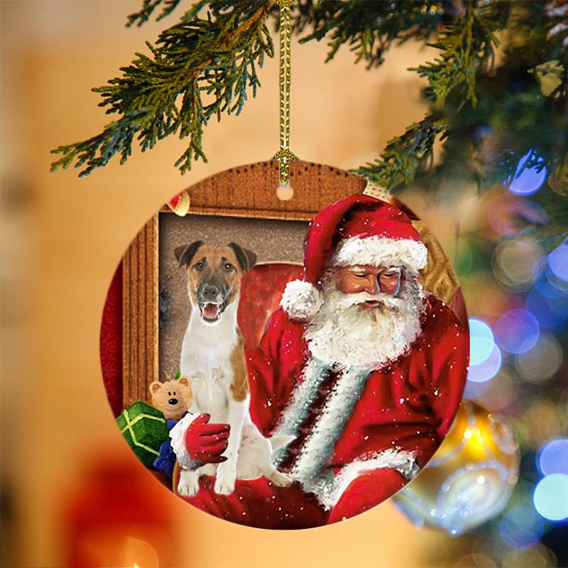 Fox Terrier With Santa Christmas Ornament