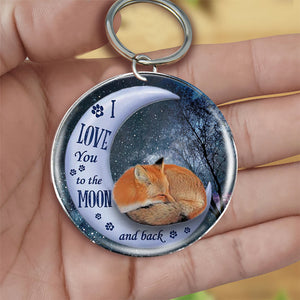Fox Moon Back-Round Resin Epoxy Metal Keychain