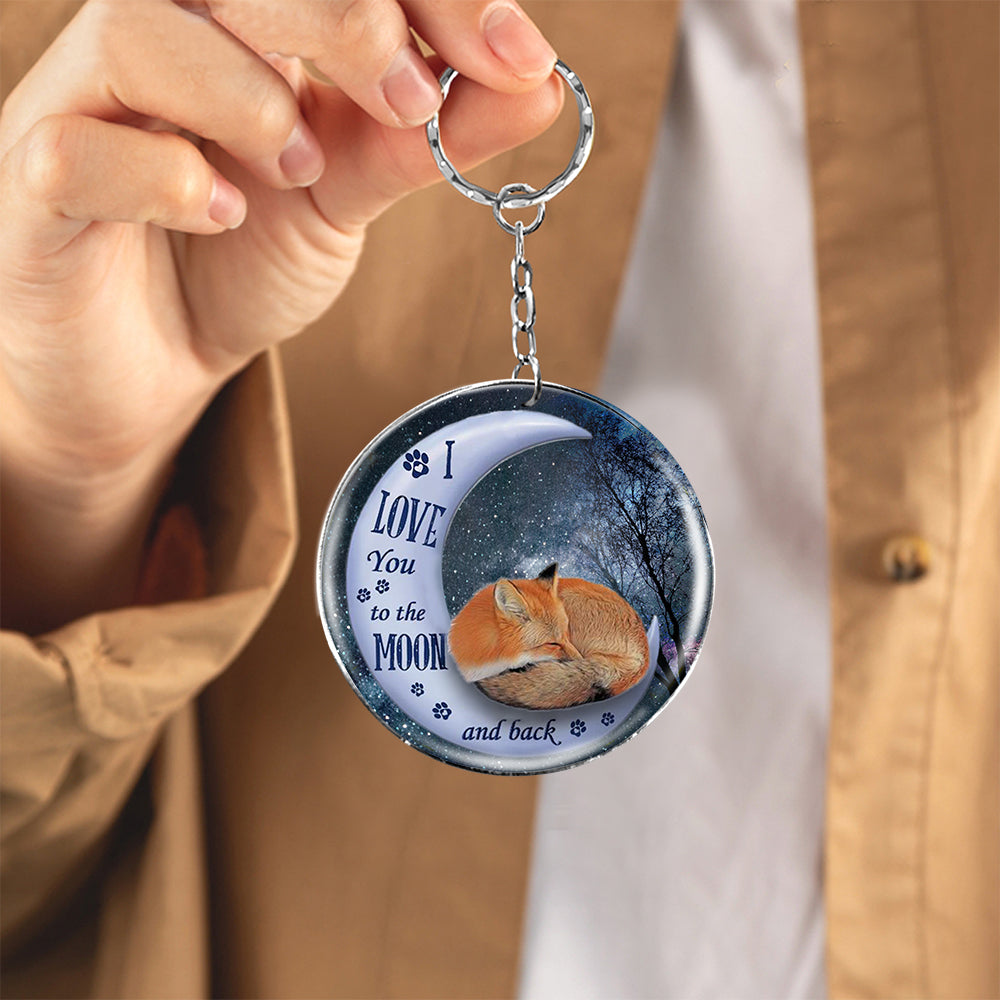 Fox Moon Back-Round Resin Epoxy Metal Keychain