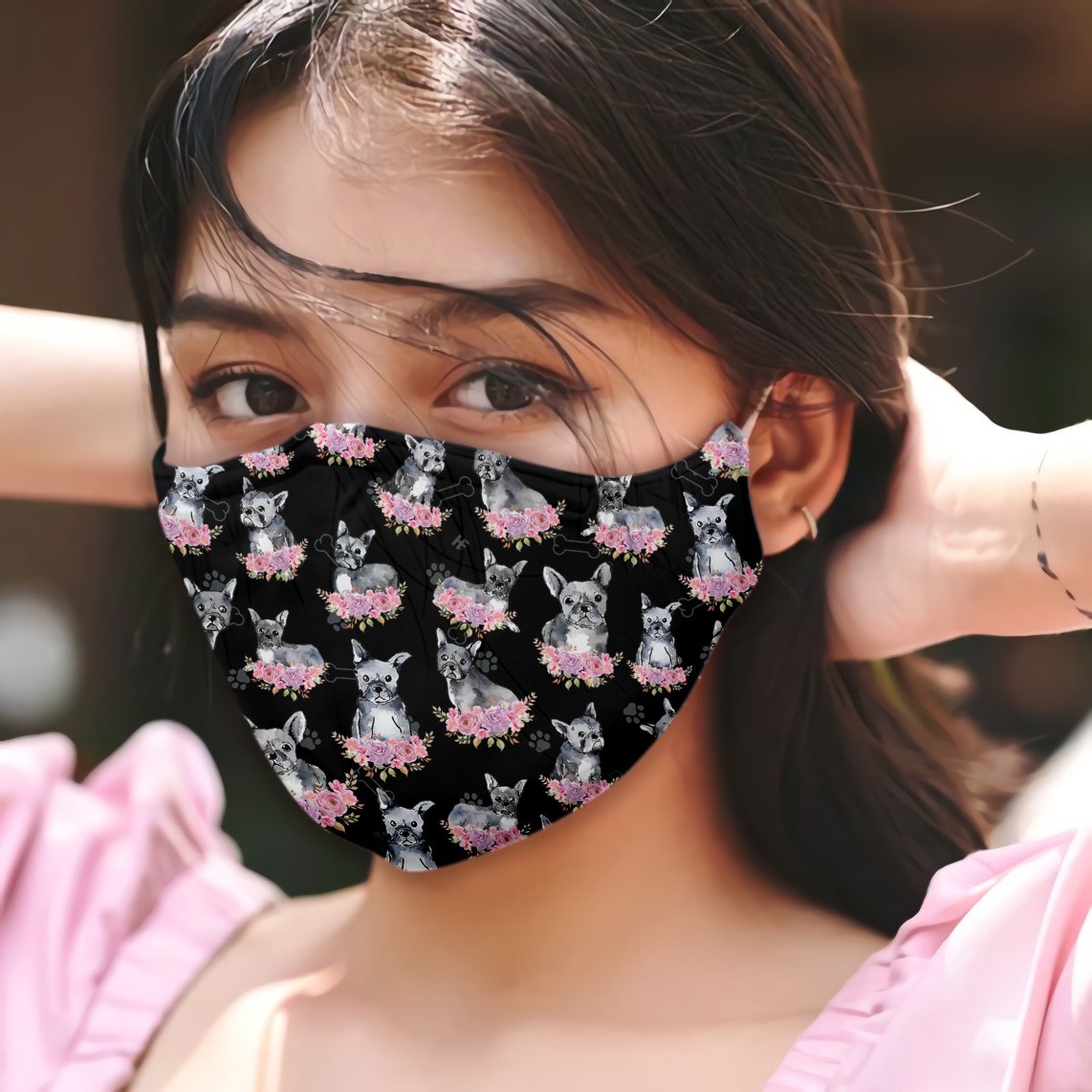 Premium French Bulldog Pink Floral EZ09 0807 Face Mask